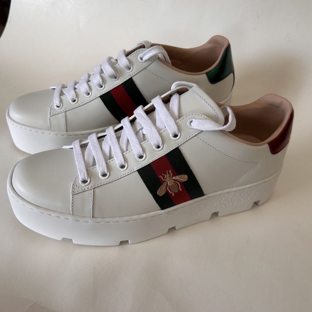 GUCCI Ace Women's White Leather Platform Sneakers Size 8.5 NIB 577573 - Picture 5 of 12